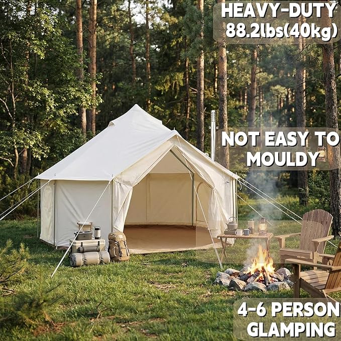 DANCHEL OUTDOOR B6 4 Season Glamping Wall Tent w/Large Wood Stove Camping No Center Pole Higher Side Wall 900D Flame Retardant Oxford for 4-8 Person Yurt Cabin Tent13ft/16.4ft