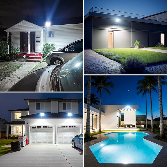 Solar Lights Outdoor Waterproof–6500K LED Street Lights with Motion Sensor &amp Remote Dusk to Dawn Flood Lights Wide Angle Illumination Solar Parking Lot Lights for Yard Patio Garage (4 Pack)