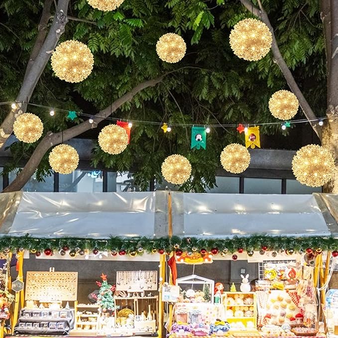 Christmas Lights Ball 5.5 Sparkling Outdoor Hanging Twinkling Sphere Lights 50 LED Starlight Soft Twinke for Tree Porch Decorations Warm White