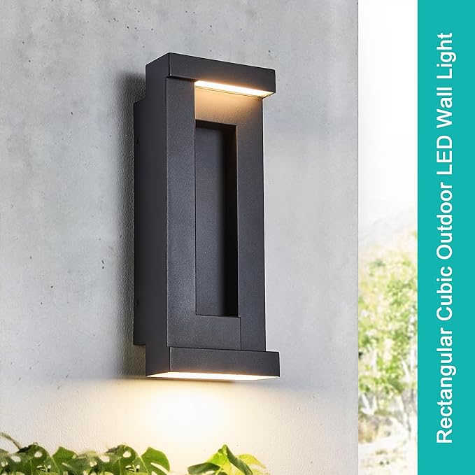 Modern Outdoor Art Wall Lights IP65 &amp Anti-Rust 2200 Lumens Triac Dimmable LED Porch Light Textured Black &amp Frosted GlassVoltage 120-277VWall Mount for Patio Garage Entryway