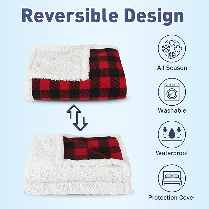 Catalonia Waterproof Bed Blanket Washable Leakproof Bed Cover Reversible Protector Blanket for Couch Sofa Stain Proof Blanket Pad for Adults 80X60 inches Red Plaid