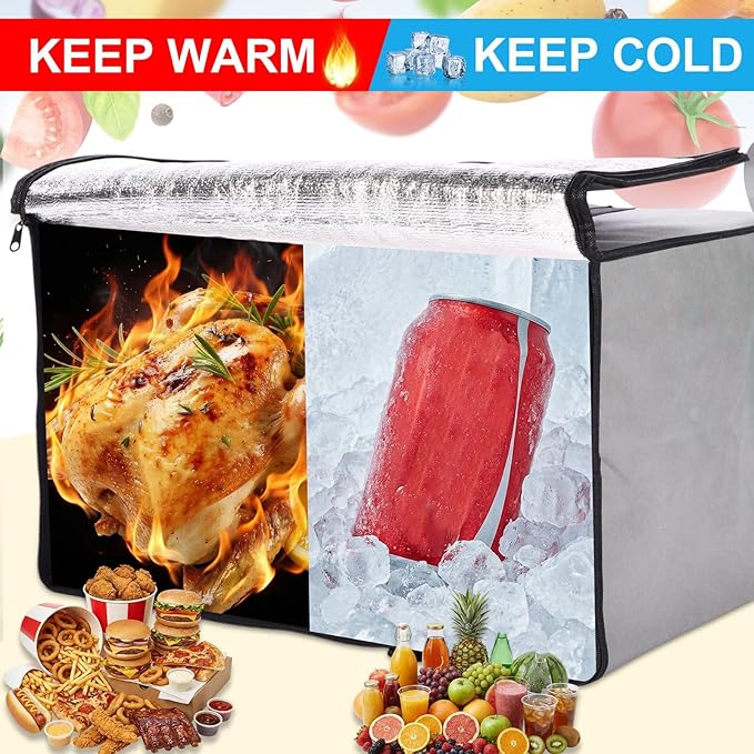 12 Pcs Large Insulated Food Delivery Bag Bulk XXXL Reusable Grocery Bags Foldable Catering Insulated Cooler Bag with Sturdy Handles for Takeout Shopping Camping Warmer/frozen(Gray)