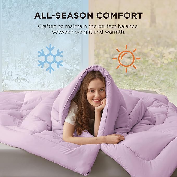 Bedsure Comforter Duvet Insert - Quilted Comforters Cal King Size All Season Duvet GentleSoft Down Alternative Bedding with 8 Tabs Gifts for Women/Men Light Purple Cal King 96 X 102 Inches
