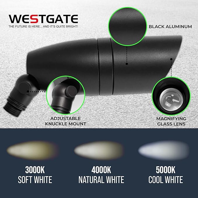 Westgate LED Spot Light - Black Finish 3CCT Selectable 12-24V Deck Driveway Landscape Recessed Lighting Can Lights Pot Lights Outdoor Dimmable High Hats Garden Patio Accent.
