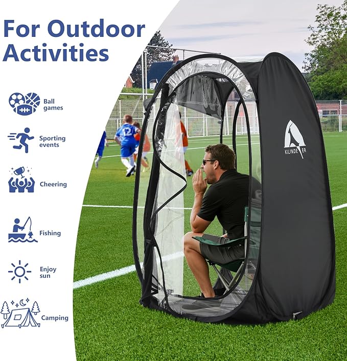 Sports Pod Kilindeer Pop Up Weather Tent for 1 Person – Portable All-Weather Shelter with Clear TPU Panels Instant Setup for Outdoor Events Camping Hiking Wind &amp Rain Protection