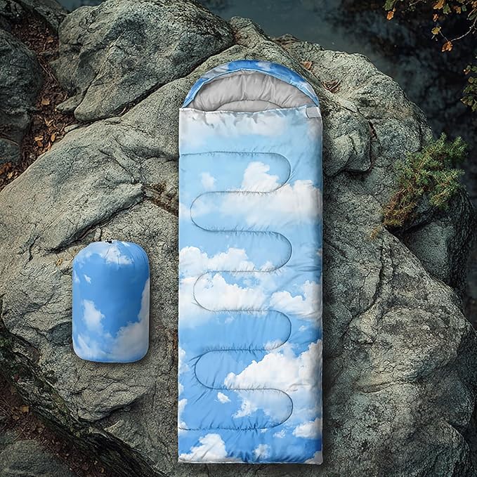 Axolotl Blue Sky Kids Sleeping Bag White Cloud Camping Bag in Warm Cold Weather for Girls Boys Natural Scenery Clouds Waterproof Backpacking for Traveling Outdoor Camping Gear Hiking Gear Equipment
