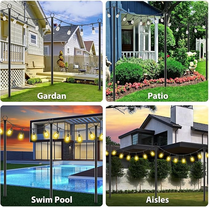 10Ft String Light Poles 6 PackLight Poles for Outside LightsOutdoor with Fence Brackets Hanging LightsMetal Stand Deck Patio Backyard