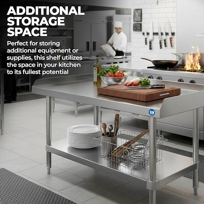 Stainless Steel Equipment Grill Stand with Adjustable Undershelf | Heavy Duty 18-Gauge Top | NSF Certified for Kitchens Utility Rooms &amp Catering (72 x 30)
