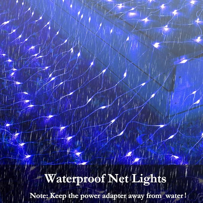 Joomer Christmas Net Lights - 12FT x 5FT 360 LED Plug-in Mesh Lights Waterproof with 8 Modes Timer Connectable for Bushes Trees Garden Outdoor Christmas Decor (Clear Wire Blue)