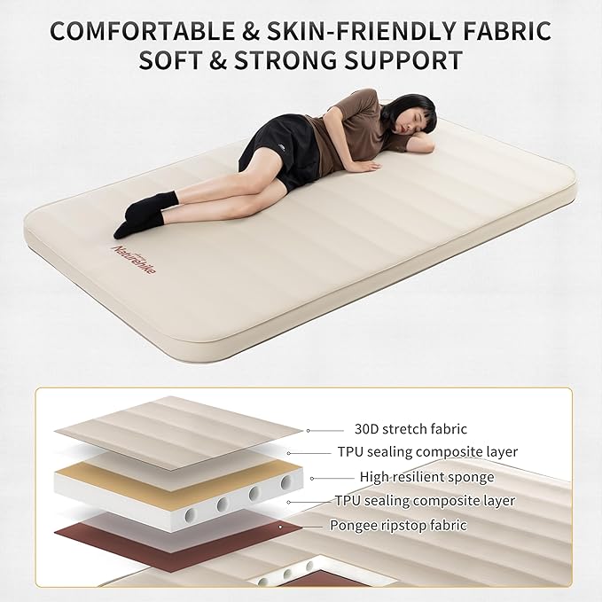 Naturehike Self Inflating Sleeping Pad Camping Air Mattress with Portable Mini Air Pump Inflatable Mattress for Home Camping Guests Double