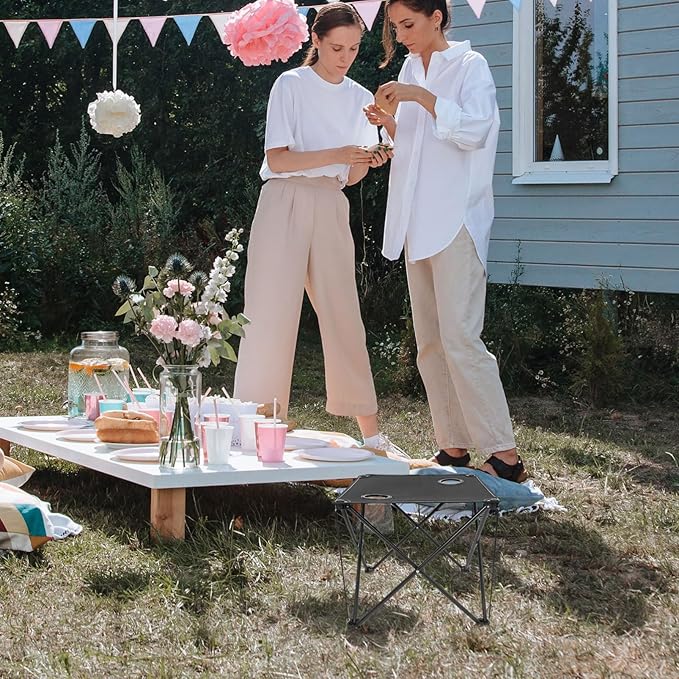 Portable Folding Camping Table with Cup Holders for Outdoor Activities for Picnics Beach BBQ and Travel Compact Side Table for Easy Carrying