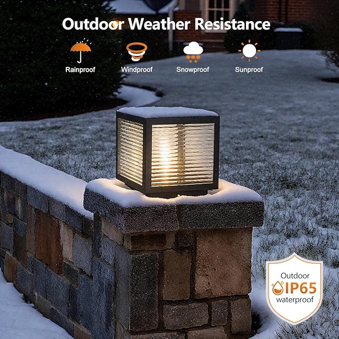 Solar Post Cap Light Outdoor Exterior Post Lantern Lamps Stainless Steel IP65 Waterproof Pillar Light 9.8 Dimmable LED Modern Landscape Column Lamp for Patio Posts Flat Surface Garden Deck