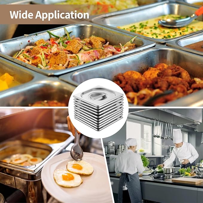 Generic Stainless Steel Steam Table Pan Dustproof Cover 10 Pcs 1/6 Steam Table Pan Lids Universal Pan Lid With Handle For Hotels Restaurants Parties Catering Services