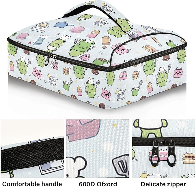 Casserole Carrier Frog PatternInsulated Casserole Carrier for Hot or Cold Food Thermal Lunch Tote for Potluck Parties Picnic Beach Fits 9 x 13 Inches Baking Dish