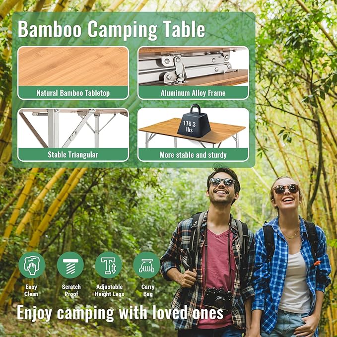 KingCamp Oversized Camping Folding Chair Heavy Duty 450 LBS with Bamboo Folding Table Portable Picnic Camping Table with Carry Bag
