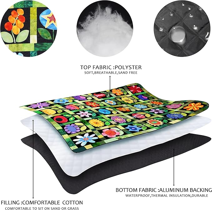 Picnic Blankets Beach Blanket 80 X 80 Extra Large Waterproof Camping Blankets Portable Outdoor Mat 3-Layer Blanket for Beach Hiking Park Music Festival Grass LawnTravel