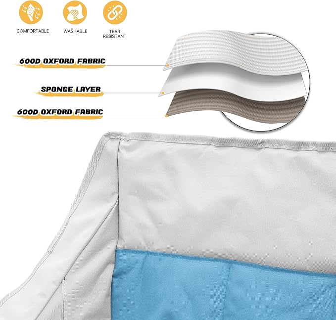 MoNiBloom Collapsible Double Camping Loveseat Chair Outdoor Beach Lawn Picnic Hiking Travel Portable Foldable Collapsible 2-Person Love Seat Camp Chair for Adults (Sky Blue and Light Gray)