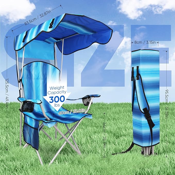 Portable Camping Chair with Canopy - Folding Chair with Canopy Durable 600D Oxford Canopy Chair for Camping Beach Picnics Fishing &amp Sports