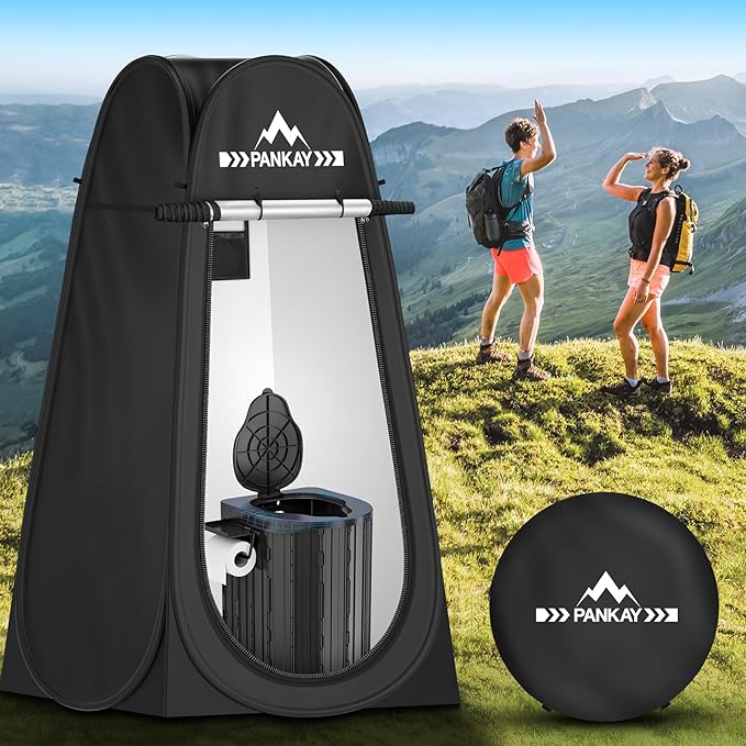 PANKAY Portable Toilet with Pop up Privacy Tent X Large Camping Toilet Portable Potty for Adults Outdoor Shower Tent Changing Room Instant Pop Up Washable Foldable Camp Toilet Kit with Carry Bag
