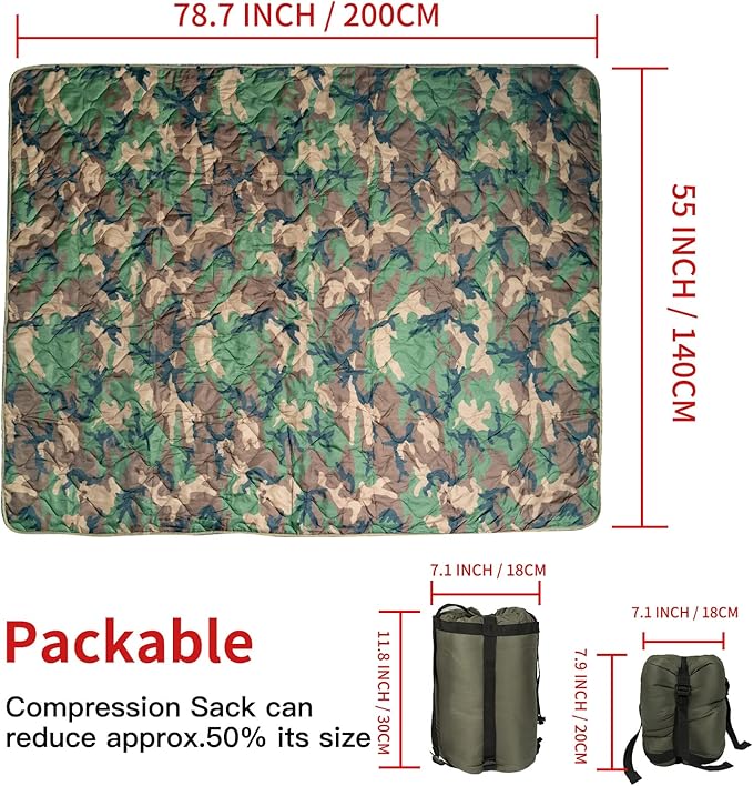 LOOGU Camo Blanket Waterproof Insulation Poncho Liner for Outdoor Camping Hiking Hunting Survival Backpacking Picnicking