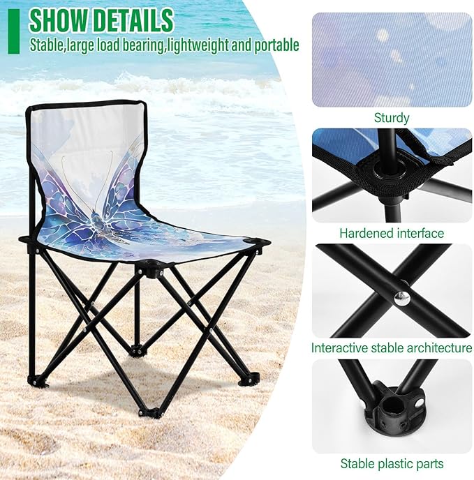 Broken Butterfly Portable Camping Chairs Folding Chair - Durable Oxford Fabric Lightweight Iron Frame Easy Fold Design - Ideal for Outdoor Activities Camping Fishing and Travel