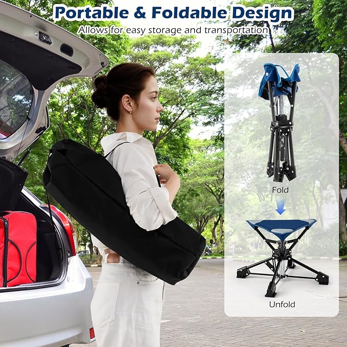 Tangkula 360°Swivel Foldable Camping Stool with Anti-Sink Feet Carrying Bag Portable Tripod Stool for Camping Fishing Hiking Gardening Beach 330 LBS Load (2 Blue)
