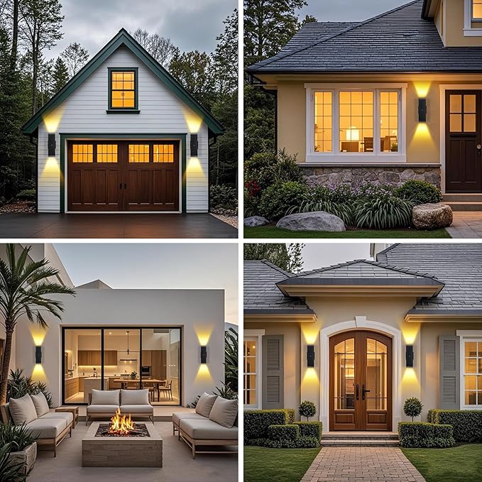 Outdoor Wall Lights 4 PacksModern Square Dusk to Dawn Outdoor Porch LightIntegrated LED Cylinder Up Down Lights Aluminum Waterproof Wall Lighting Exterior Light for Porch Patio Garage