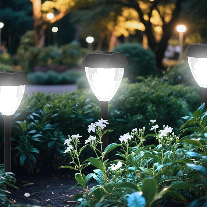 Ensenior Solar Pathway Lights Outdoor - 14.17 Height 6500K LED Landscape Garden Lights IP65 Waterproof Tool-Free Auto ON/Off for Garden Yard Patio Walkway Landscape 8-Pack