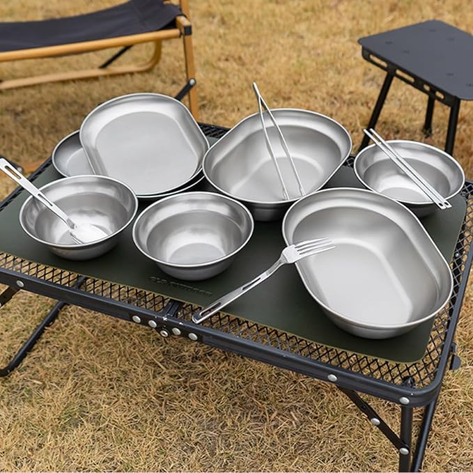 TablewareSet of 6/8/10 Outdoor Camping Dish Set Dinner Plate Stainlesss Steel Food Plates Practical Picnics Dishes