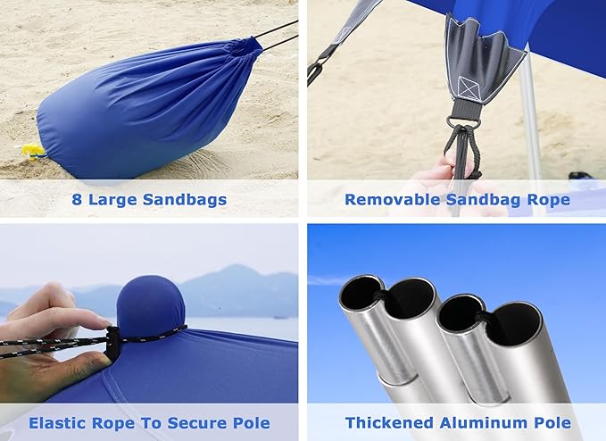 Gorich Beach Tent Sun Shelter with 8 Sandbags UPF50+ Protection &amp Windproof Pop Up Beach Canopy Tent Sun Shade for Family Travel &amp Camping Easy Setup Canopy Umbrella