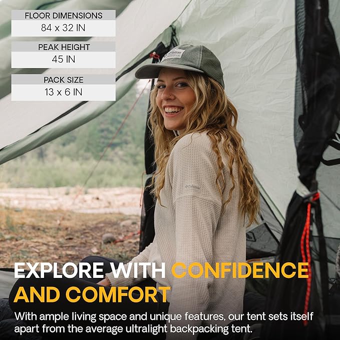 Featherstone Backbone Ultralight Tent for Backpacking Camping Thru Hiking - Trekking Pole Backpacking Tent - Waterproof Single-Wall Durable Shelter - Compact Light &amp Easy to Carry