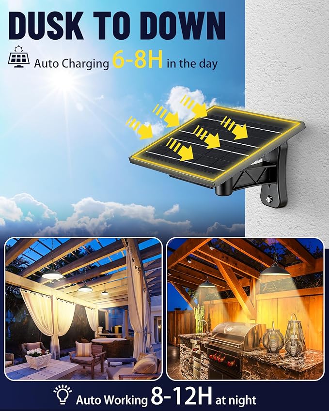 Solar Pendant Lights with Remote Control 3 Color 2 Brightness Mode Timer 8 inch Outdoor Hanging Shed Gazebo Chandelier Lamp Chicken Coop Barn Porch Light Dusk to Dawn 1 Pack