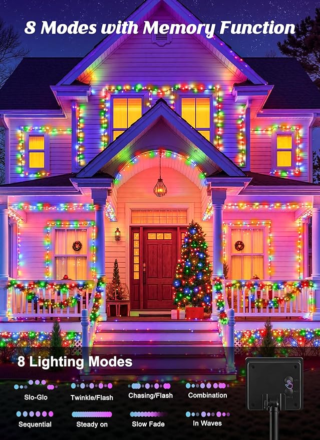 Brightown 4 Pack Solar String Lights Outdoor Total 288Ft 800 LED Twinkle Fairy Lights Waterproof with 8 Modes Auto On/Off for Patio Tree Garden Party Home Wedding Christmas Decorations (Multicolor)