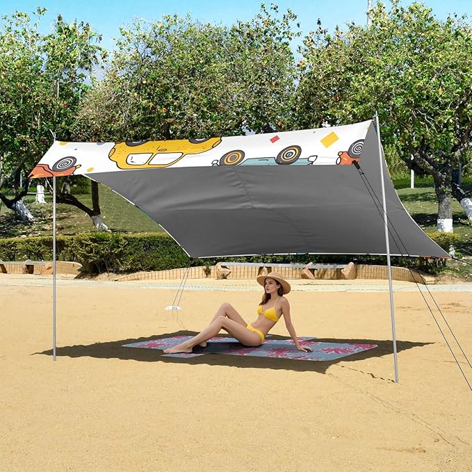 Cute Cars Camping Sun Shelter Beach Tent Portable Beach Sun Shade Outdoor Canopy for Camping Trips Fishing Picnic