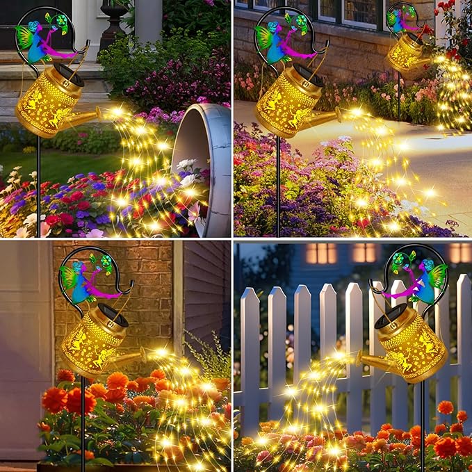 Solar Watering Can Lights Outdoor Garden Decor Large Fairy Hanging Lantern with Shepherd Hook Waterproof Garden Lights for Outdoor Yard Gifts for Mom Grandma Mothers Day Gifts