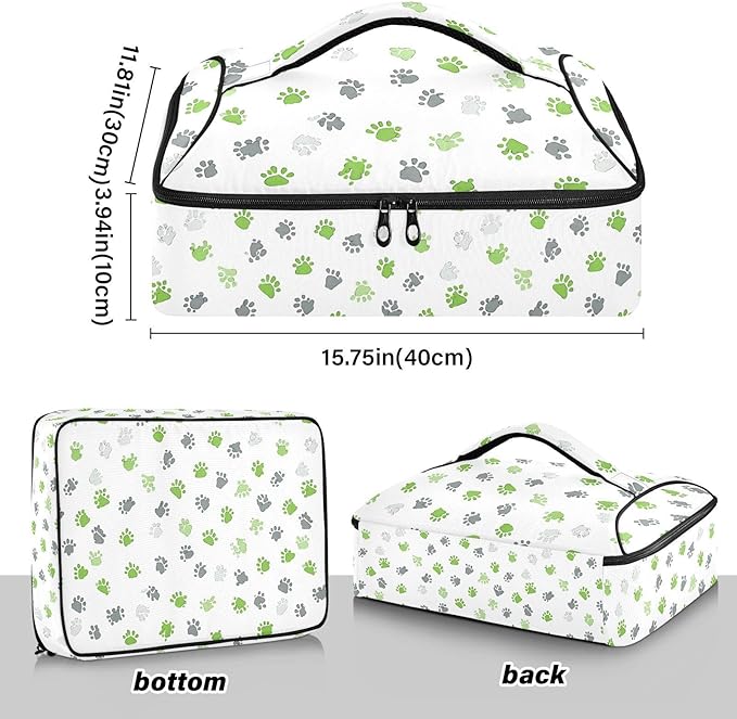 Casserole Carrier Dog Paw PrintsInsulated Casserole Carrier for Hot or Cold Food Thermal Lunch Tote for Potluck Parties Picnic Beach Fits 9 x 13 Inches Baking Dish