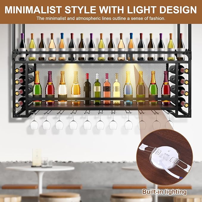 Wall Mounted 2 -Tiers Bottle Display Rack Hanging Shelf 59.06x21.65x11.81inch Large Bottles Display Shelf for Bar Restaurant Indoor