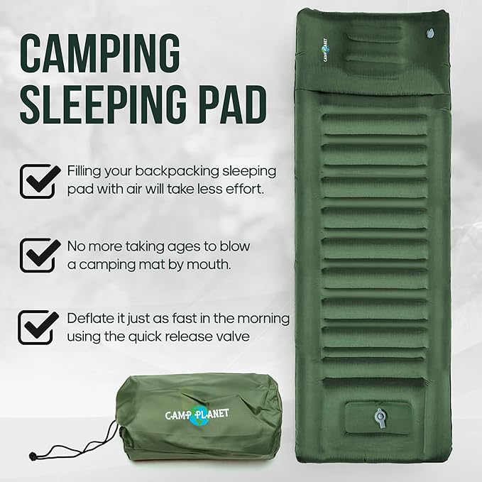 Sleeping Pad for Camping - 3.5 Inch Extra Thick Inflatable Camping Mattress Pad with Built-in Pump and Integrated Pillow - Waterproof Sleep Pad for Hiking Backpacking Road Trips