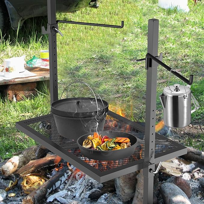 only fire Adjustable Grill Rotisserie System and Spit Over Fire Camp Grill with Cooking Grate for Outdoor Open Flame Cooking