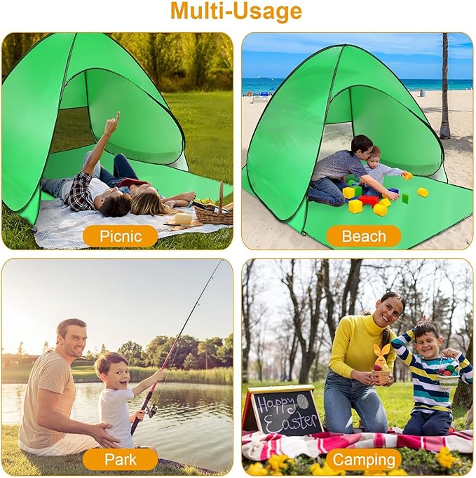 Pop Up Beach Tent Sun Shade Shelter Anti-UV Automatic Beach Tent Canopy for 2-3 People with Net Window Carry Bag for Park Camping (Green)