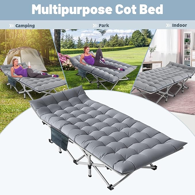 XXL Oversized Camping Cot for Adults with Mattress Portable Camp Bed with Carry Bag Ideal for Outdoor Travel Hiking Beach and Festivals