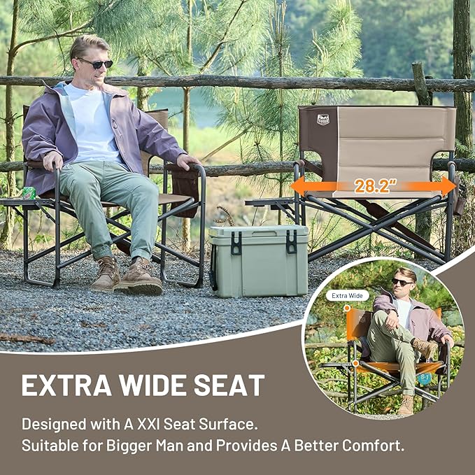 Timber Ridge XXL Director’s Chair – Heavy Duty Folding Camping Chair for Adults 500lb Capacity Extra Wide Padded Seat for Camping Sports Lawn Courtyard and Outdoor Use Tan