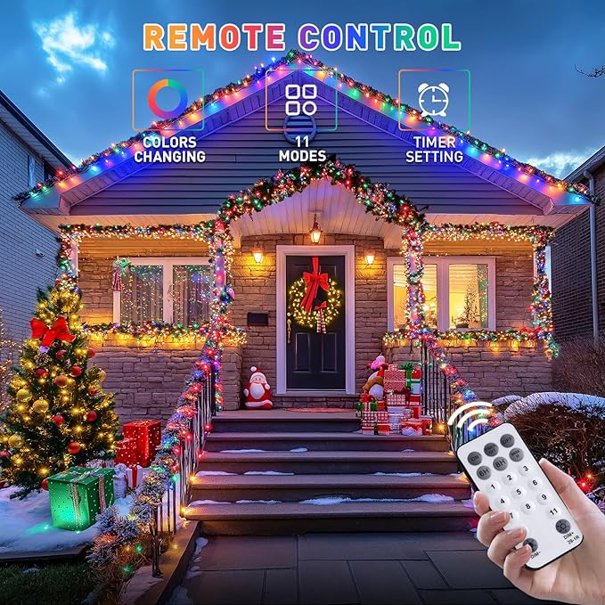 JMEXSUSS 500 LED Color Changing Christmas Lights 173ft Warm White &amp Multicolor String Lights with Remote Outdoor Waterproof Christmas Tree Lights Plug in for Party Christmas Indoor Decor