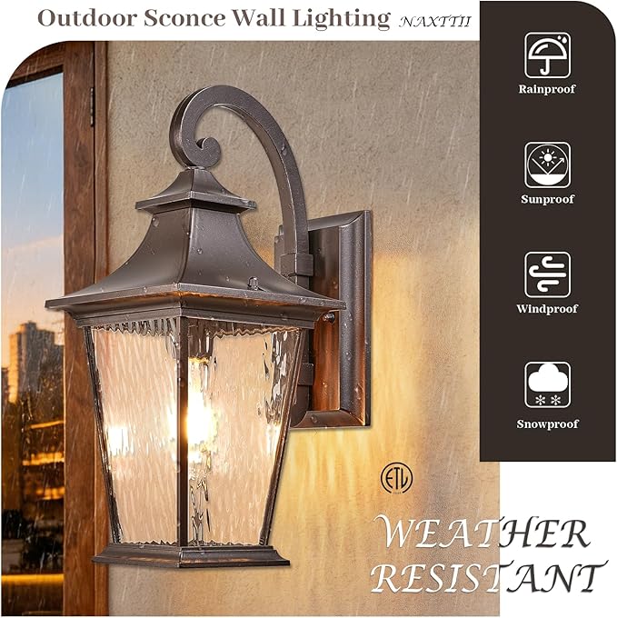 18 Inch Height Porch Lights Outdoor Aluminum Modern Outside Lights for House ORB Finish Exterior Lighting Fixtures with Water Ripple Glass E26 Socket