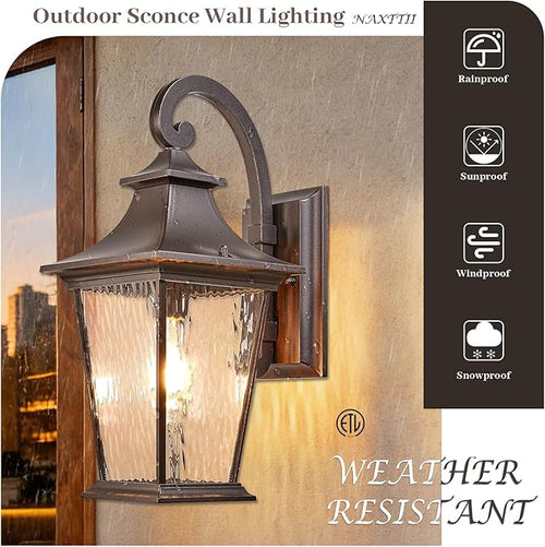 18 Inch Height Porch Lights Outdoor Aluminum Modern Outside Lights for House ORB Finish Exterior Lighting Fixtures with Water Ripple Glass E26 Socket