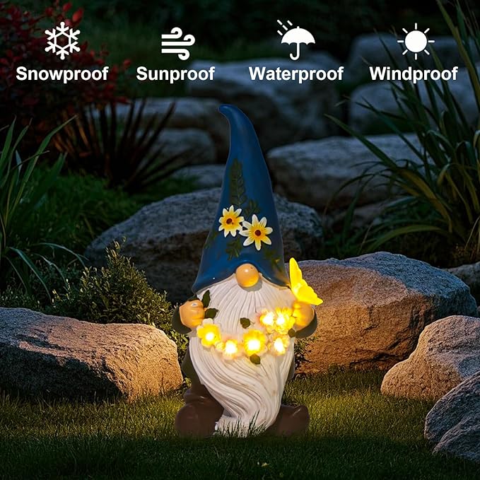 DKJOCKY Gnome Garden Decor Statue with Solar Light Lantern Funny Waterproof Resin Figurine Outdoor Decorations for Yard Patio Lawn Balcony Porch Birthday Gifts for Women Mom Grandma