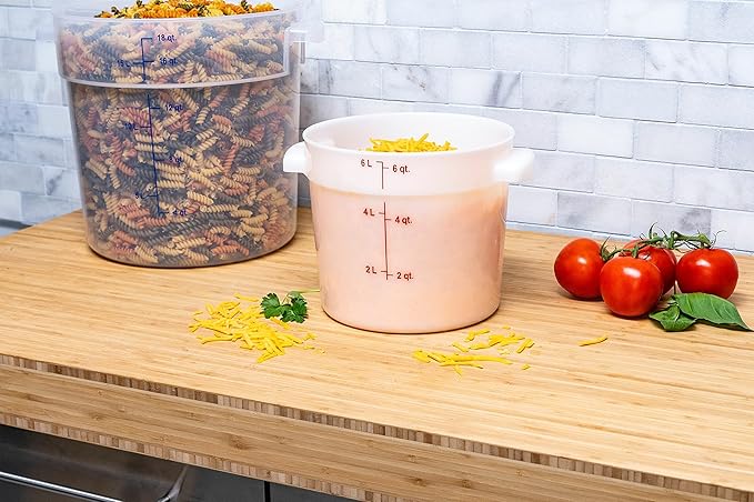 Carlisle FoodService Products Storplus Round Food Storage Container with Stackable Design for Catering Buffets Restaurants Polyethylene (Pe) 6 Quart White (Pack of 12)