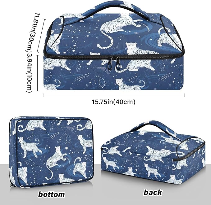 Casserole Carrier Pattern White LeopardsInsulated Casserole Carrier for Hot or Cold Food Thermal Lunch Tote for Potluck Parties Picnic Beach Fits 9 x 13 Inches Baking Dish