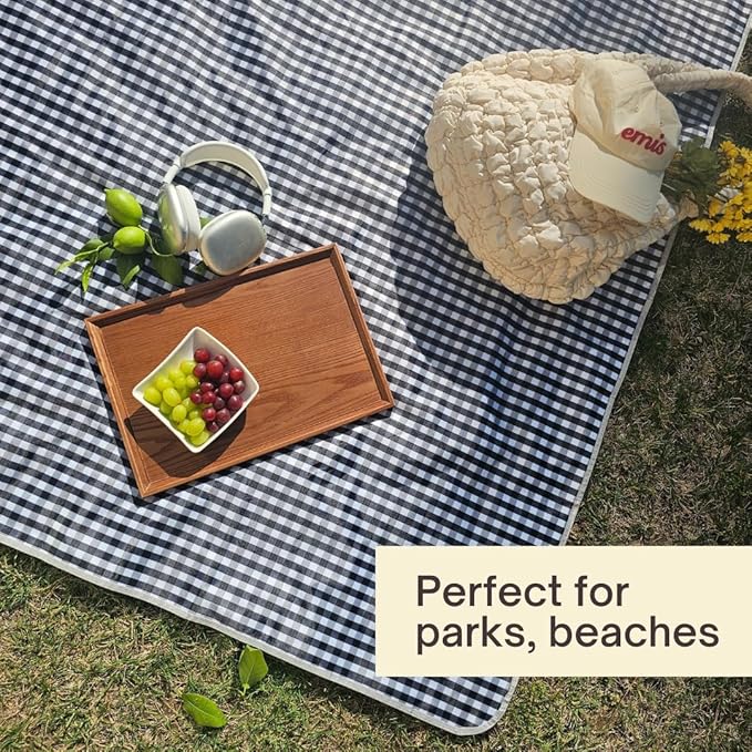 Cute Gingham Picnic Blanket Waterproof Foldable in Large 80x60in and Extra Large 80x80in Portable Compact Beach Blanket Oversized XL Outdoor Mat
