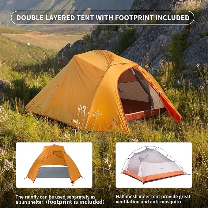 Naturehike Cloud Up 3 Person Backpacking Tent with Footprint - 3 Season Free Standing Lightweight 3 Person Camping Tent | with Footprint Free Standing Dome Camping Hiking Waterproof